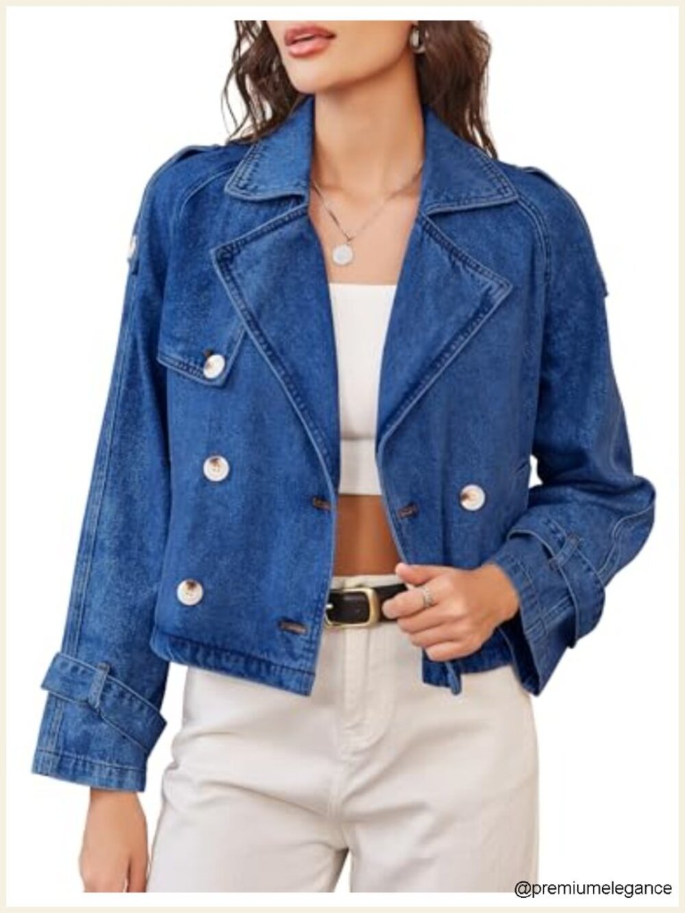 Cropped Denim Jacket Double Breasted Trench Coat Women's Lightweight Jean